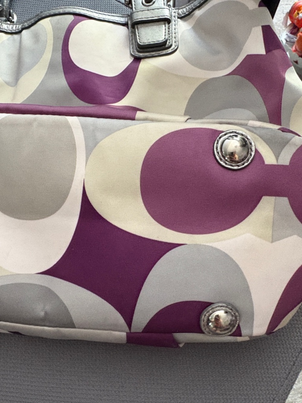 Coach Vintage F17407 Purple and Gray Y2K Signature Tote with Silver Trim - Picture 7 of 13